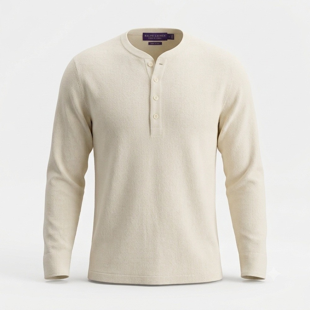 Ralph Lauren Purple Label Silk Cashmere Henley Sweater Cream Mens XL Italy NWOT